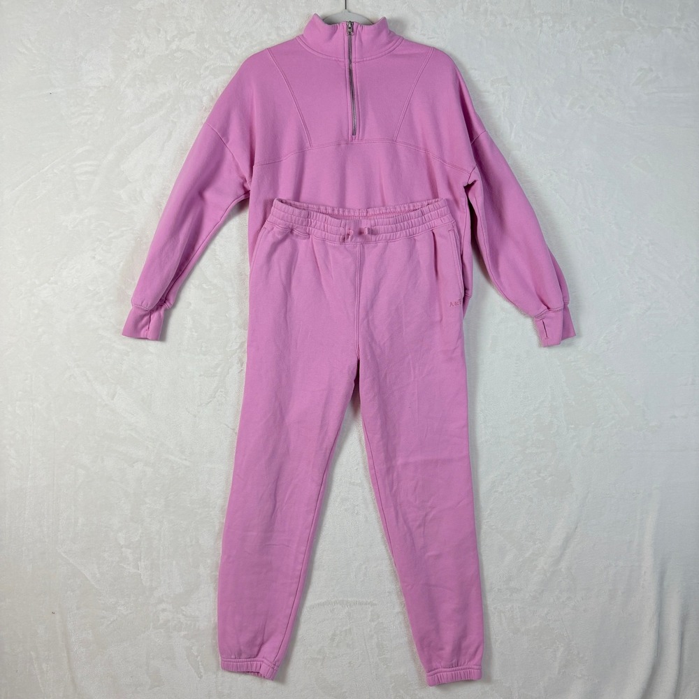 Abercrombie‎ Kids Sweatsuit Set Girls 15/16 Pink Excellent Quarter Zip Joggers